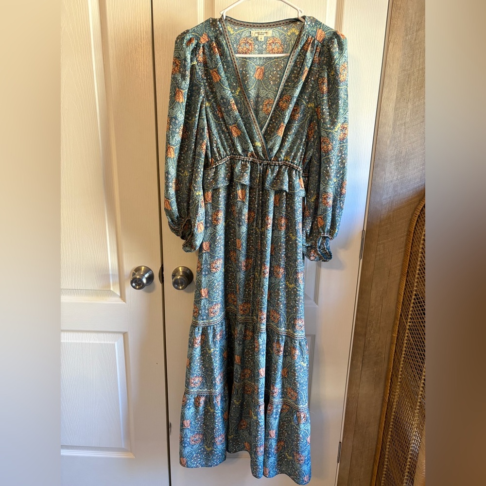 Max Studio Teal and Orange Long Sleeve Maxi Dress